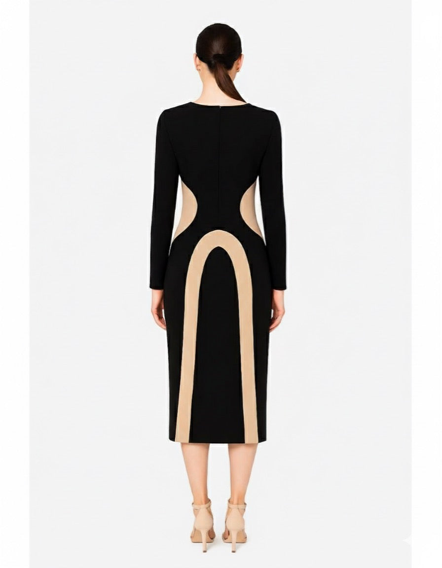 Vestido midi 'Ilusión Óptica' de manga larga