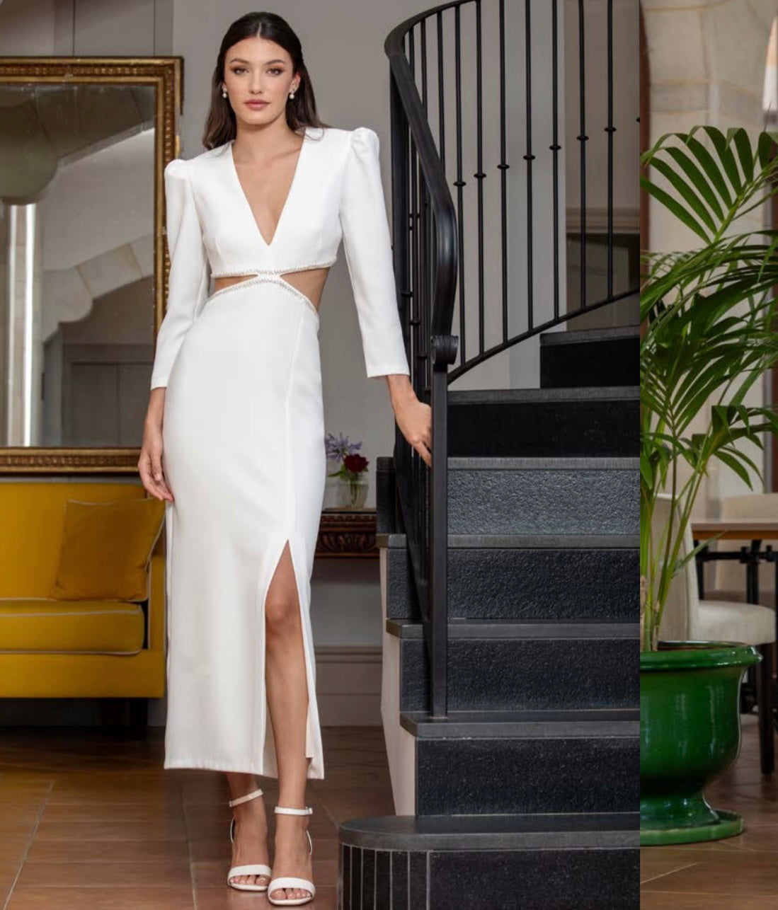 Vestido Blanco con Cut-Out y Manga Francesa