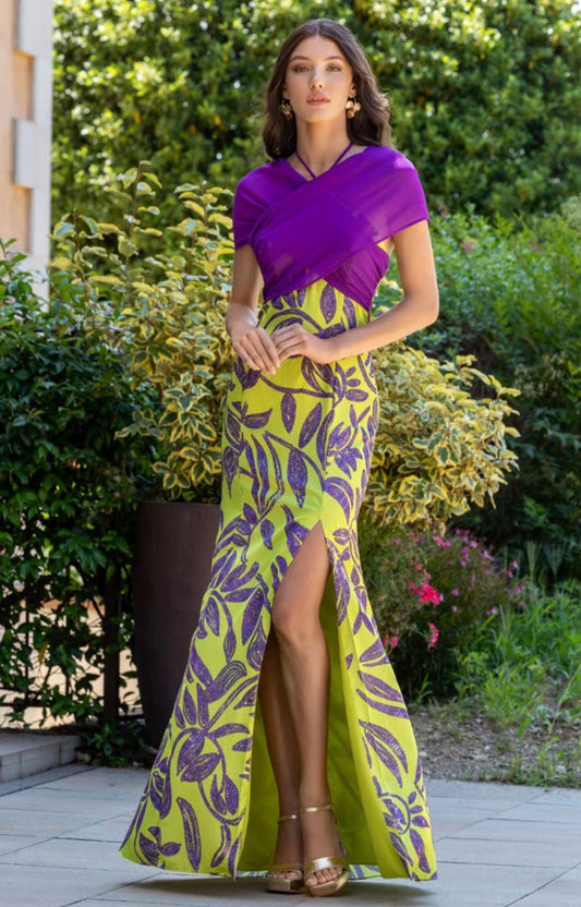 Vestido Largo Lima & Lila con Abertura