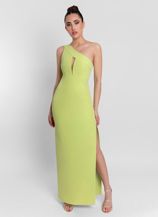 Vestido Lima Asimétrico con Abertura y Escote Geométrico