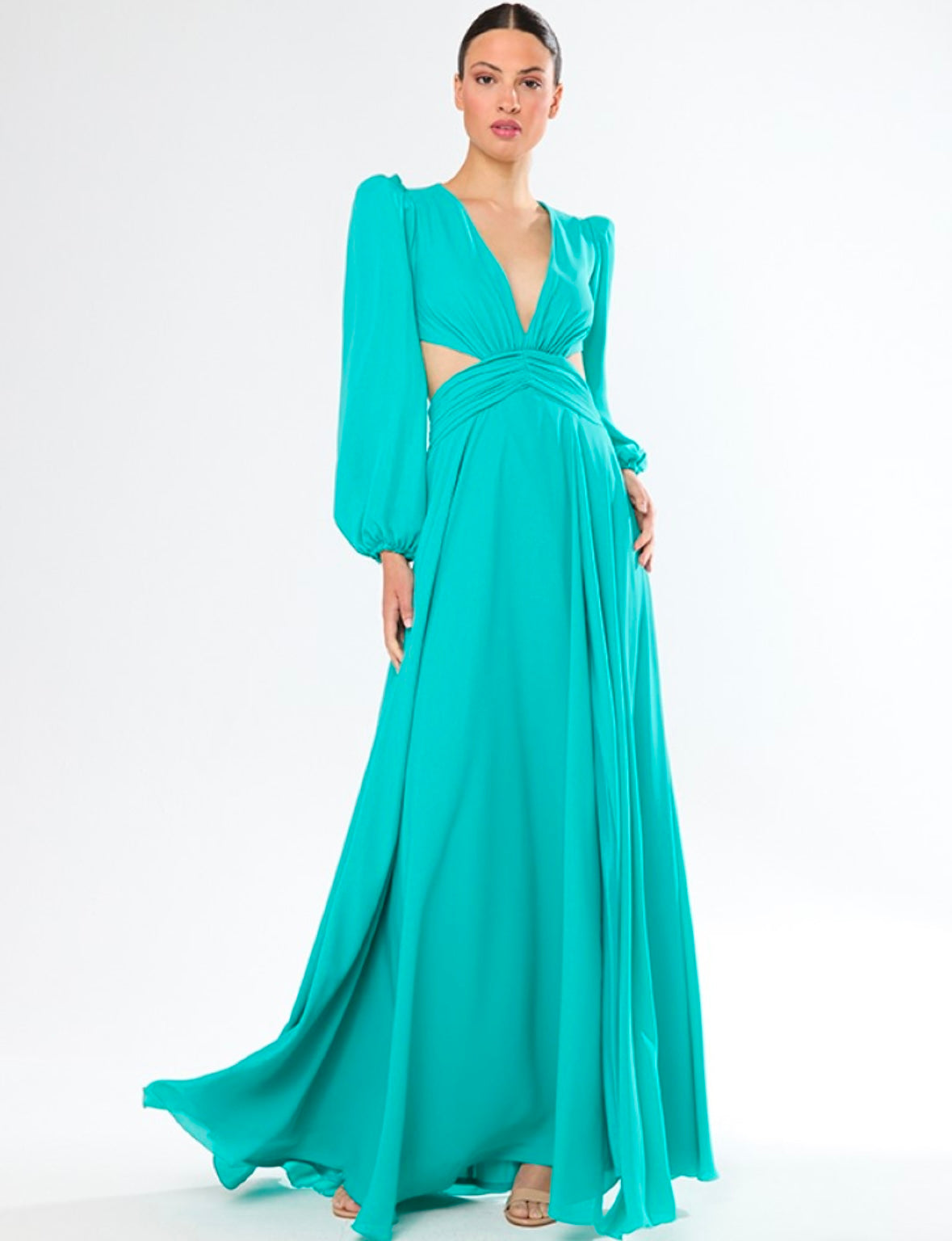 Vestido Largo Verde Agua con Espalda Abierta