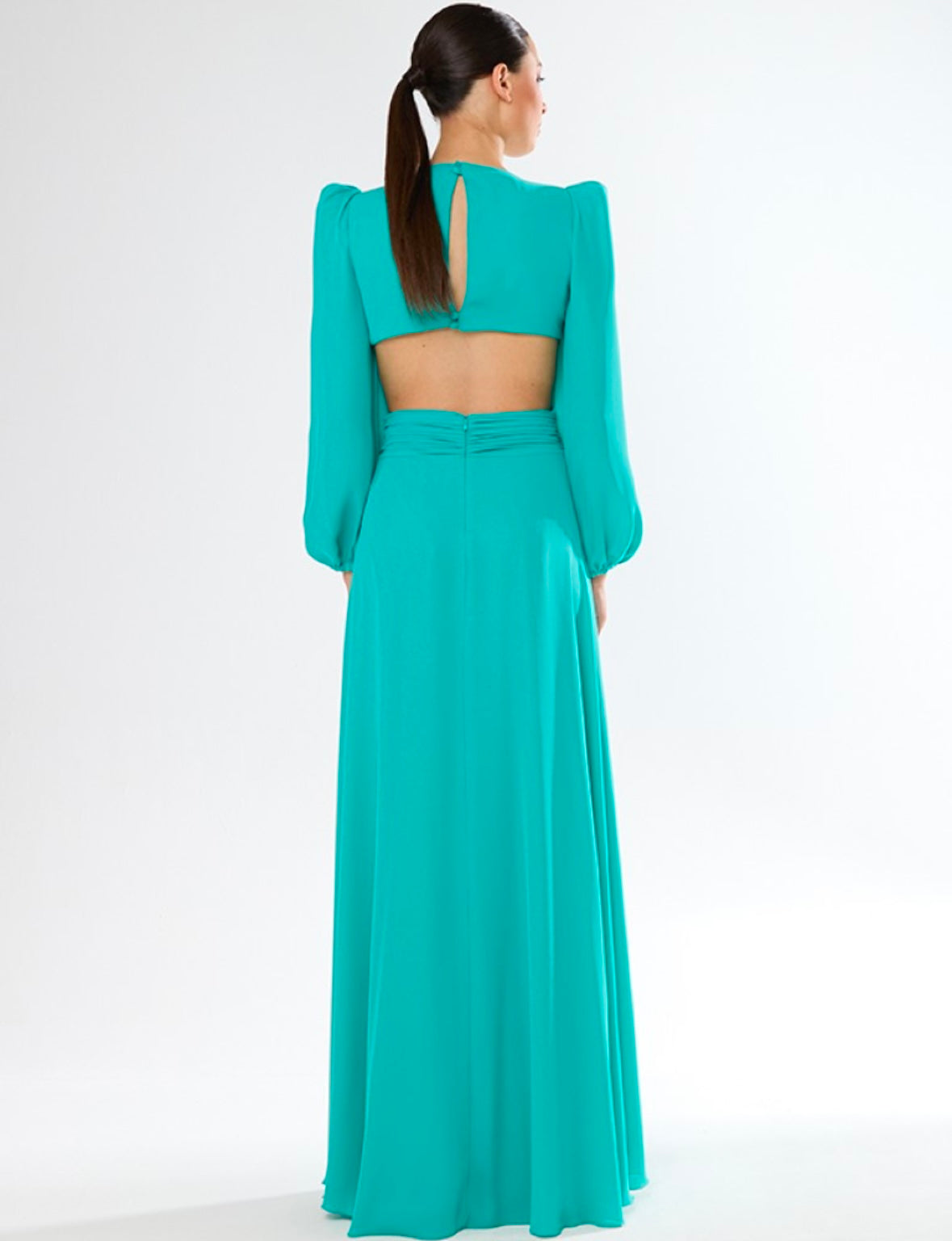Vestido Largo Verde Agua con Espalda Abierta