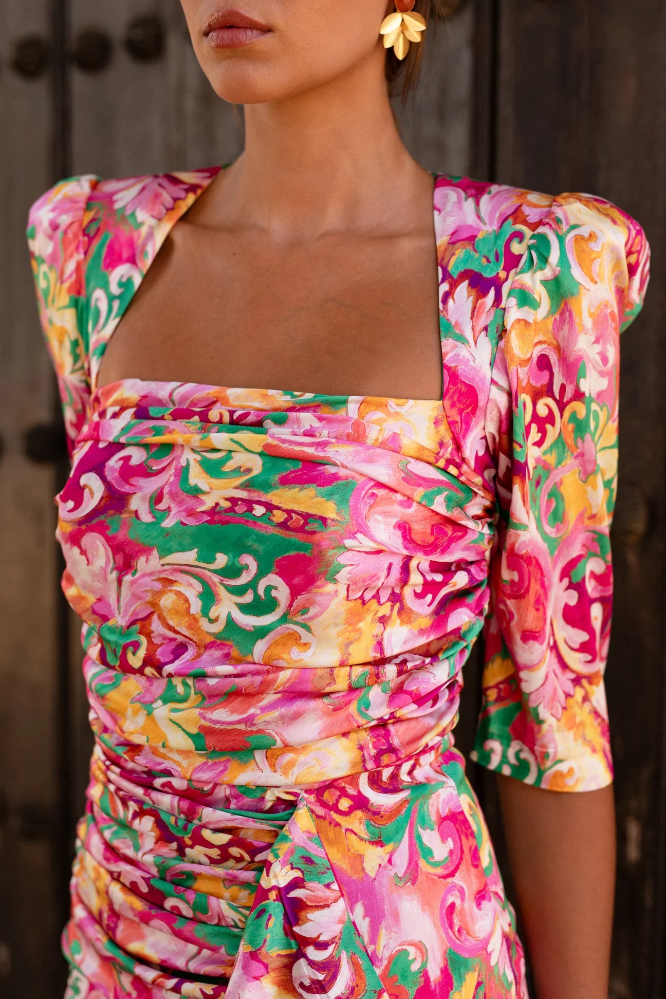 Vestido Midi Estampado Drapeado